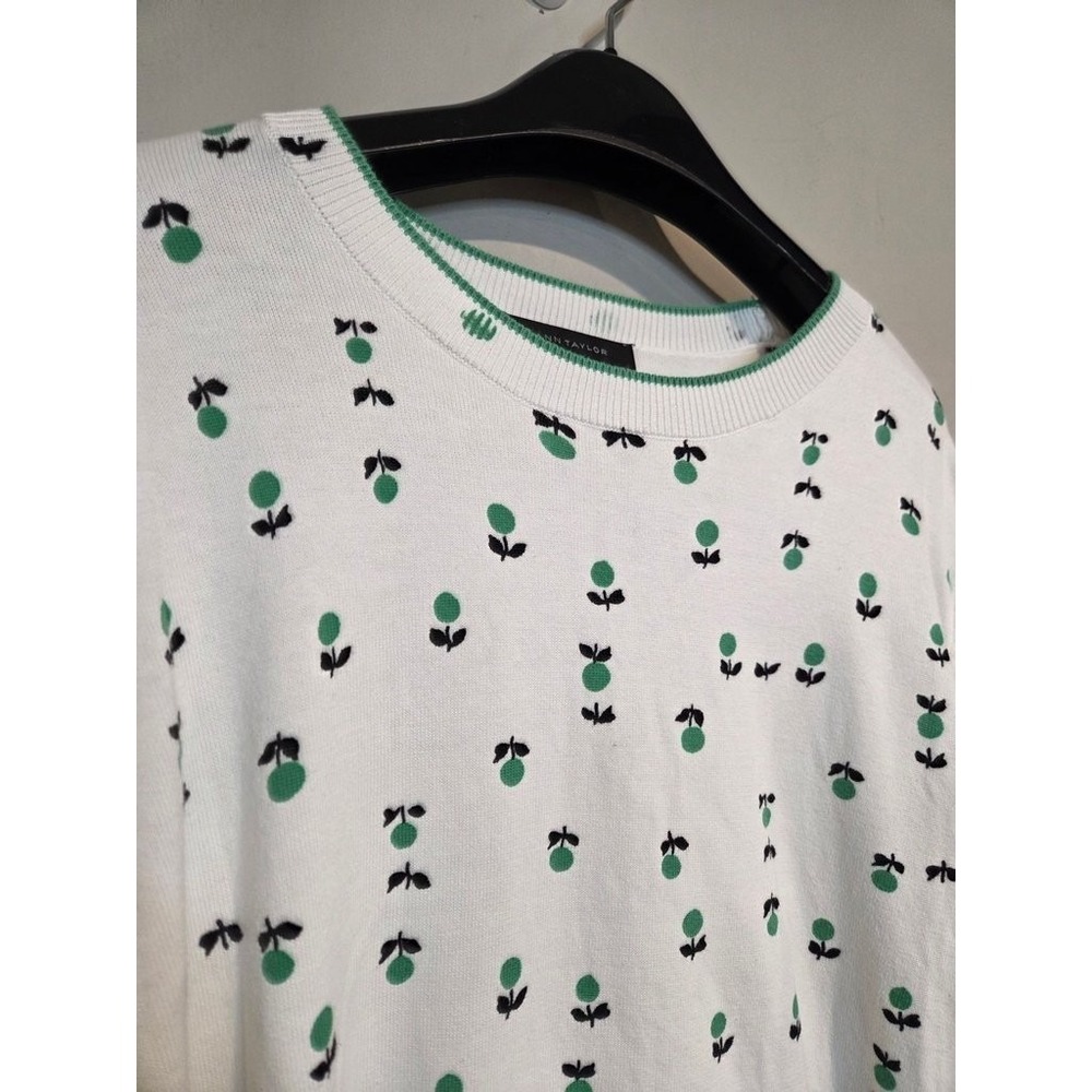Ann Taylor Fruit Floral Print Short Sleeve Sweater XXL White Green Cotton Knit